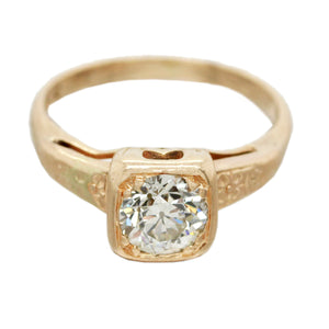 Antique 0.50ct Diamond Solitaire Ring | Square Tension Set - 14k Yellow Gold