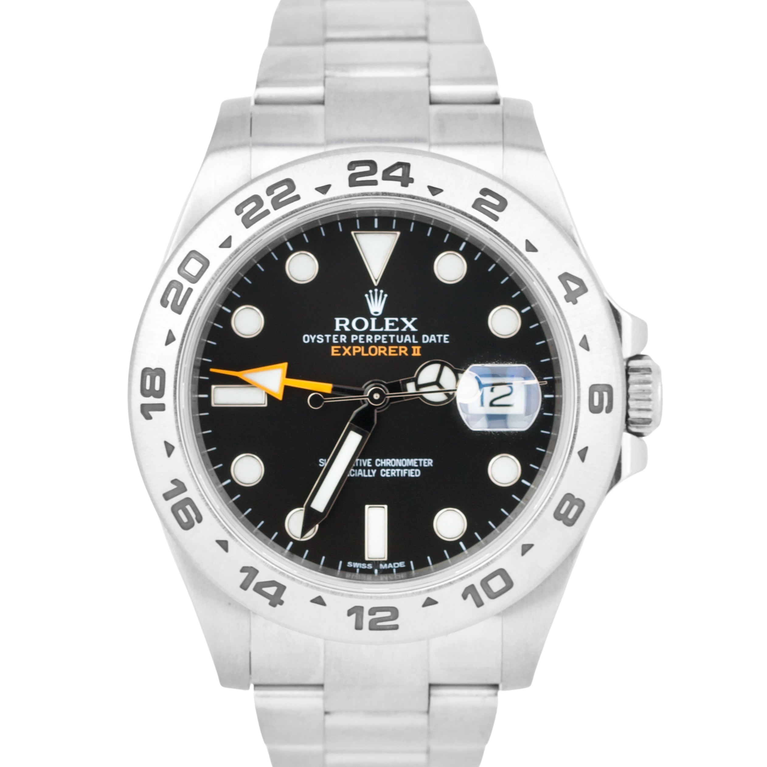 Rolex Explorer II Black Dial Orange Stainless Steel GMT Date 42mm Watc