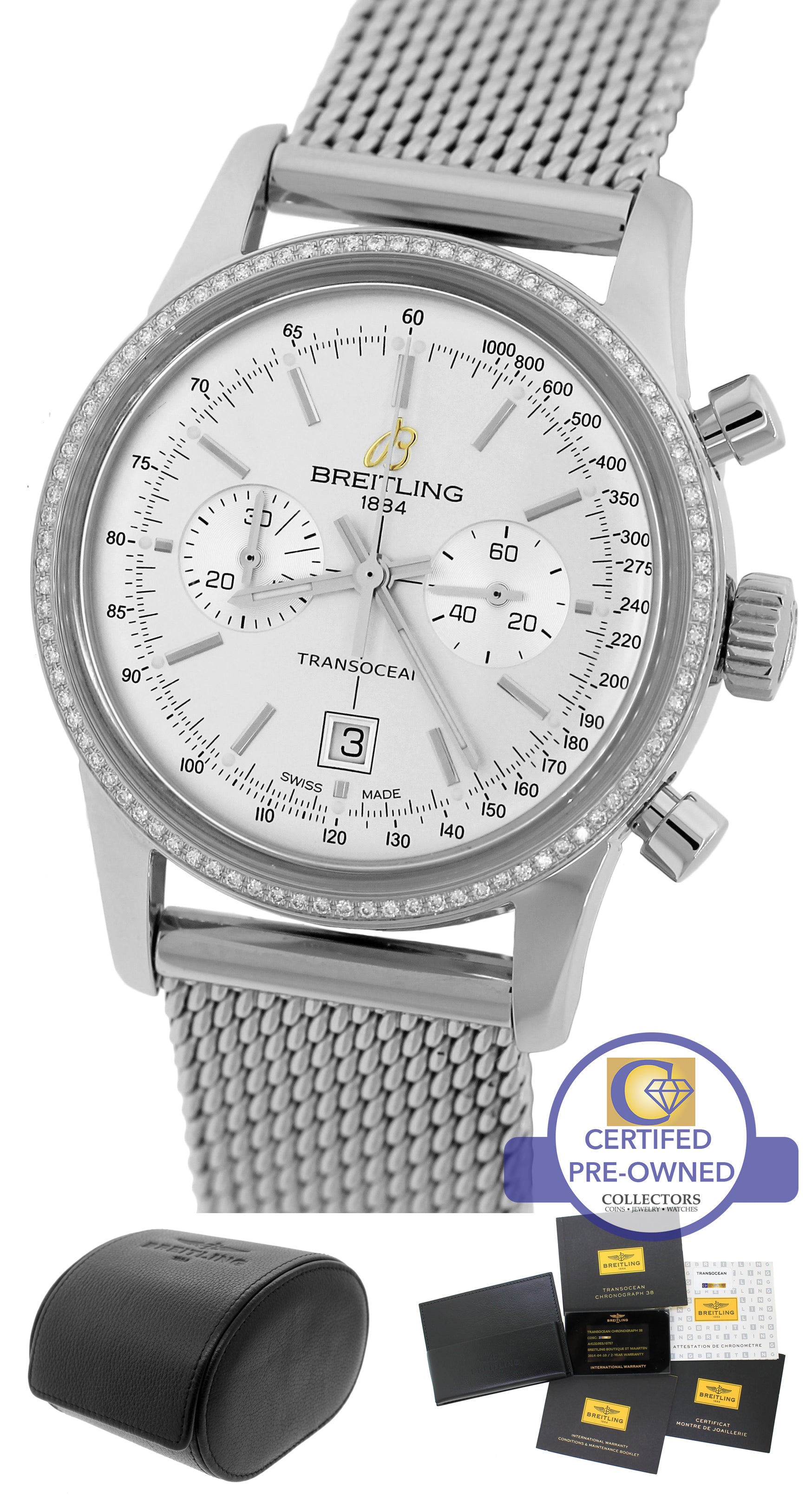 Breitling Transocean Silver AB0154 Stainless Steel Watch, Used, Mens | Bob's Watches