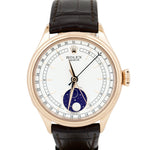 Rolex Cellini Moonphase White Dial 18K Everose Gold 39mm Leather 50535 Watch