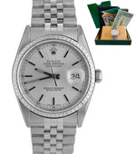 2001 Rolex DateJust 36mm NO HOLES Stainless Silver Stick Jubilee Watch 16220