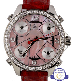 Jacob Co. Five Time Zones Diamond Pink Mother of Pearl Stainless Ste