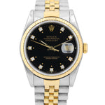 RARE Rolex DateJust 36mm Two-Tone Black Diamond 18K Gold Steel Jubilee 16233