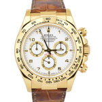 UNPOL. Rolex Daytona Cosmograph Gold WHITE Chronograph 40mm Leather 116518 B&P