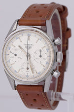 UNPOLISHED 1960's Heuer Carrera White Chronograph 2447D 35.5mm Steel Watch