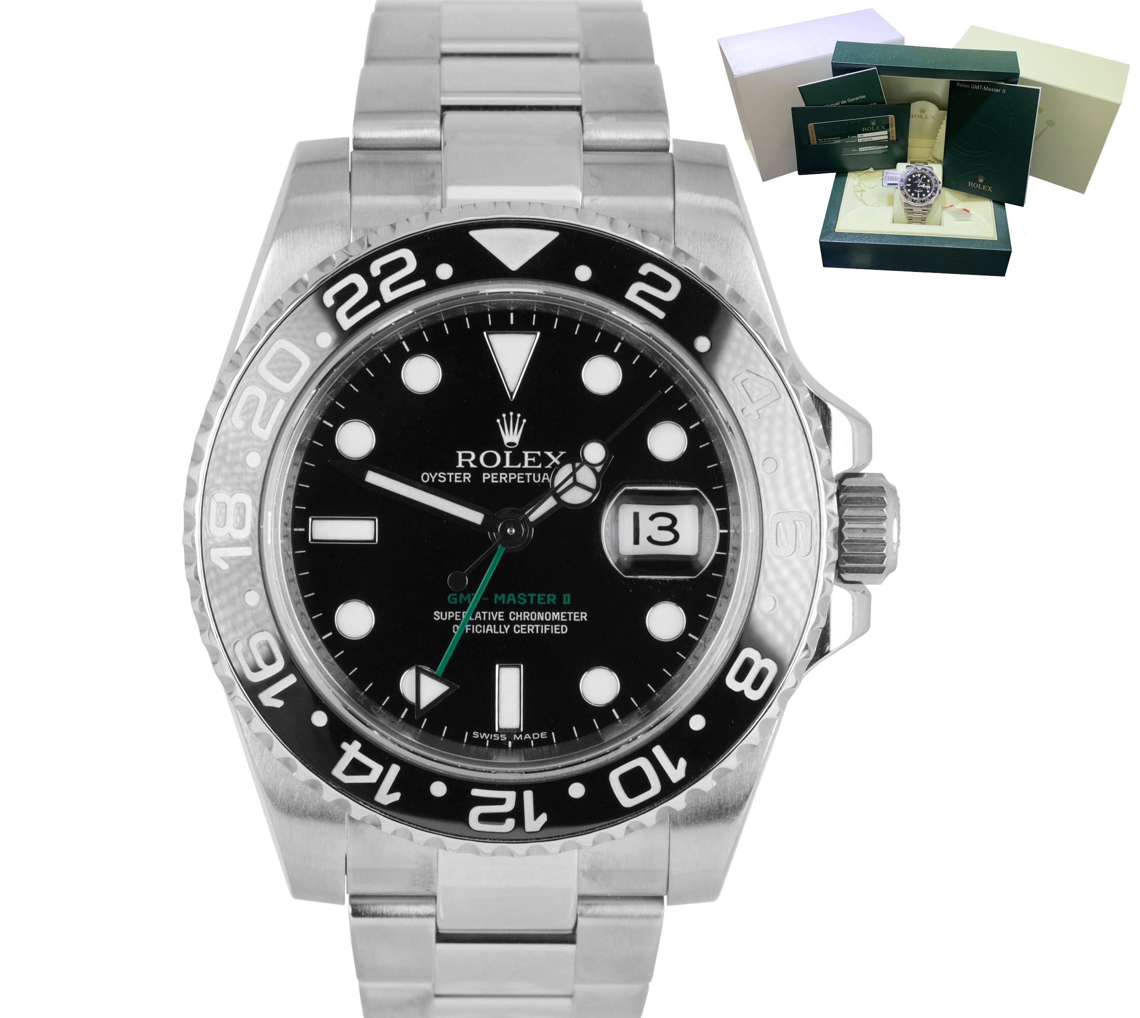 UNPOLISHED FULL SET Rolex GMT Master II Black Steel 40mm Ceramic 11671