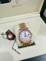 Rolex Day-Date President REHAUT BIG Buckle 36mm 18K Gold White Watch 118238 CARD