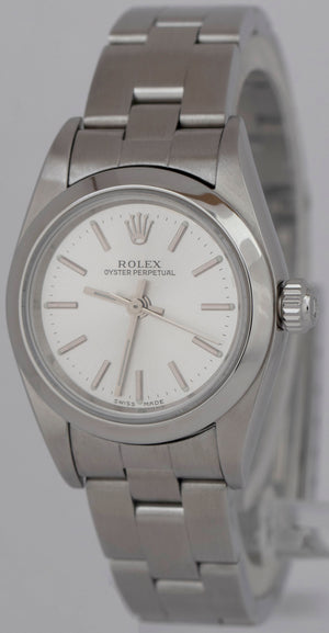 Rolex Oyster Perpetual SILVER DIAL 24mm Stainless Steel NO-HOLES Watch 76080