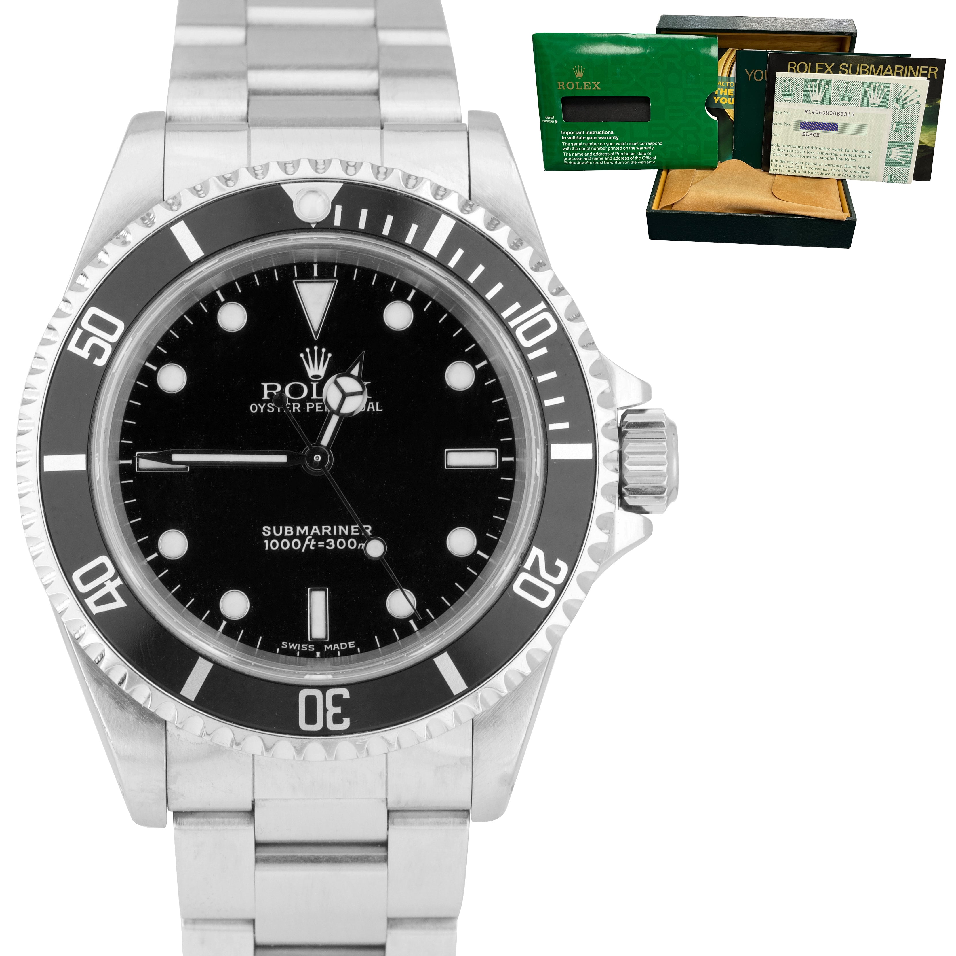 2002 Rolex Submariner No Date Stainless Steel K Black Dive 40mm Watch