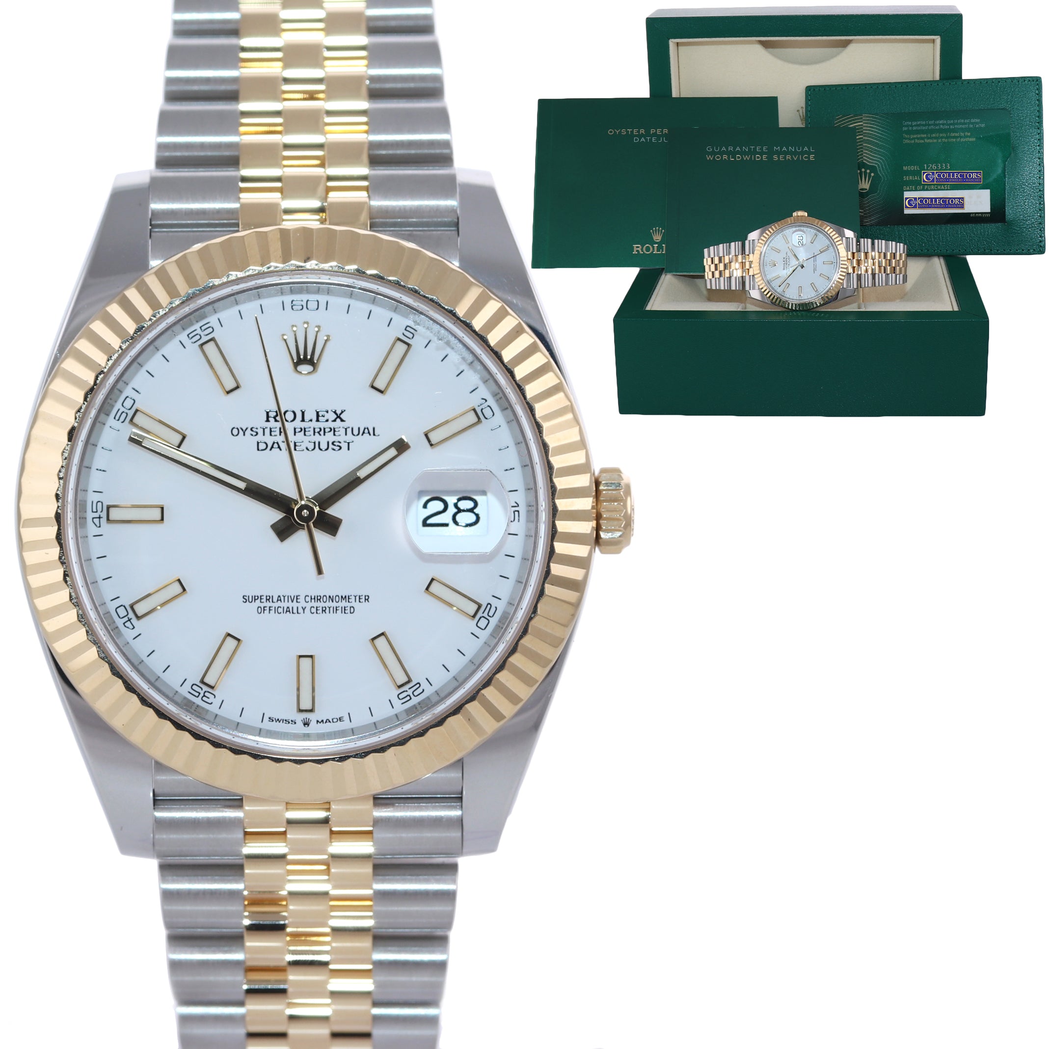 2021 PAPERS Rolex DateJust 41 126333 Two Tone Gold Jubilee White Dial