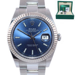PAPERS MINT 2019 Rolex DateJust 41 126334 Blue Stick Dial Steel Fluted Watch Box