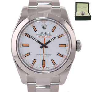 MINT Rolex Milgauss 116400 White Orange 40mm Steel Anti-Magnetic Watch Box