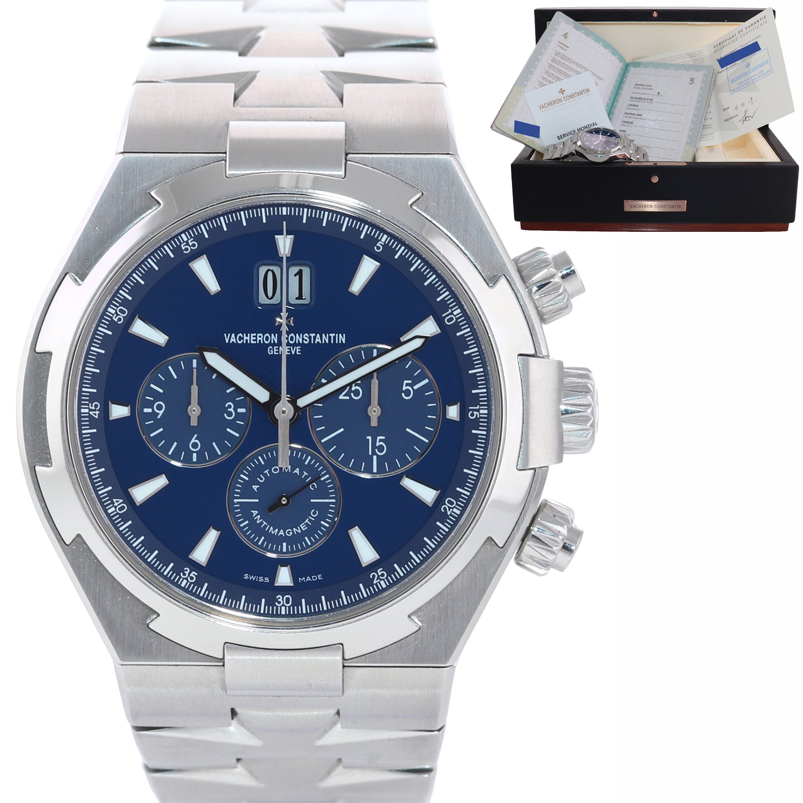 Vacheron Constantin Overseas 49150 Blue Dial Mens Watch Papers