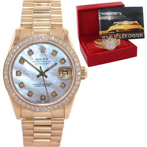 DIAMOND BEZEL Rolex President 68278 Midsize 31mm 18k Gold MOP Diamond Watch Box