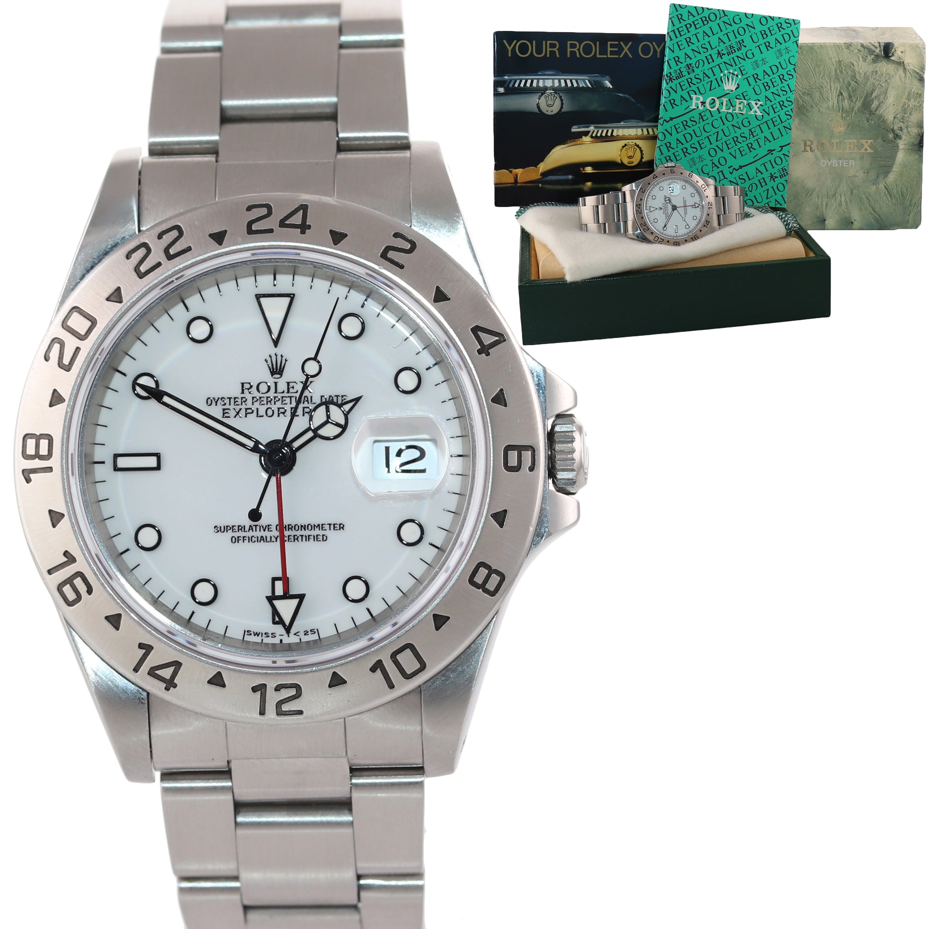 Rolex Explorer 2 16570 Steel White Polar GMT TRITIUM Dial 40mm Watch Box