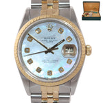 Rolex 15223 18k Yellow Gold Steel MOP Diamond 34mm Two Tone Fluted Watch Box