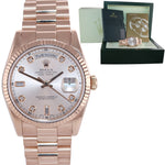 Rolex President Day Date Rose Gold 36mm 118235 Diamond Heavy Band Watch Box