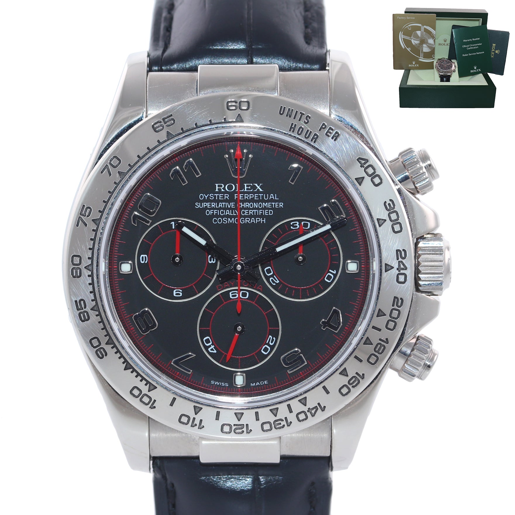 MINT Rolex Daytona 116519 Black Racing Dial 40mm Leather White Gold Watch Box