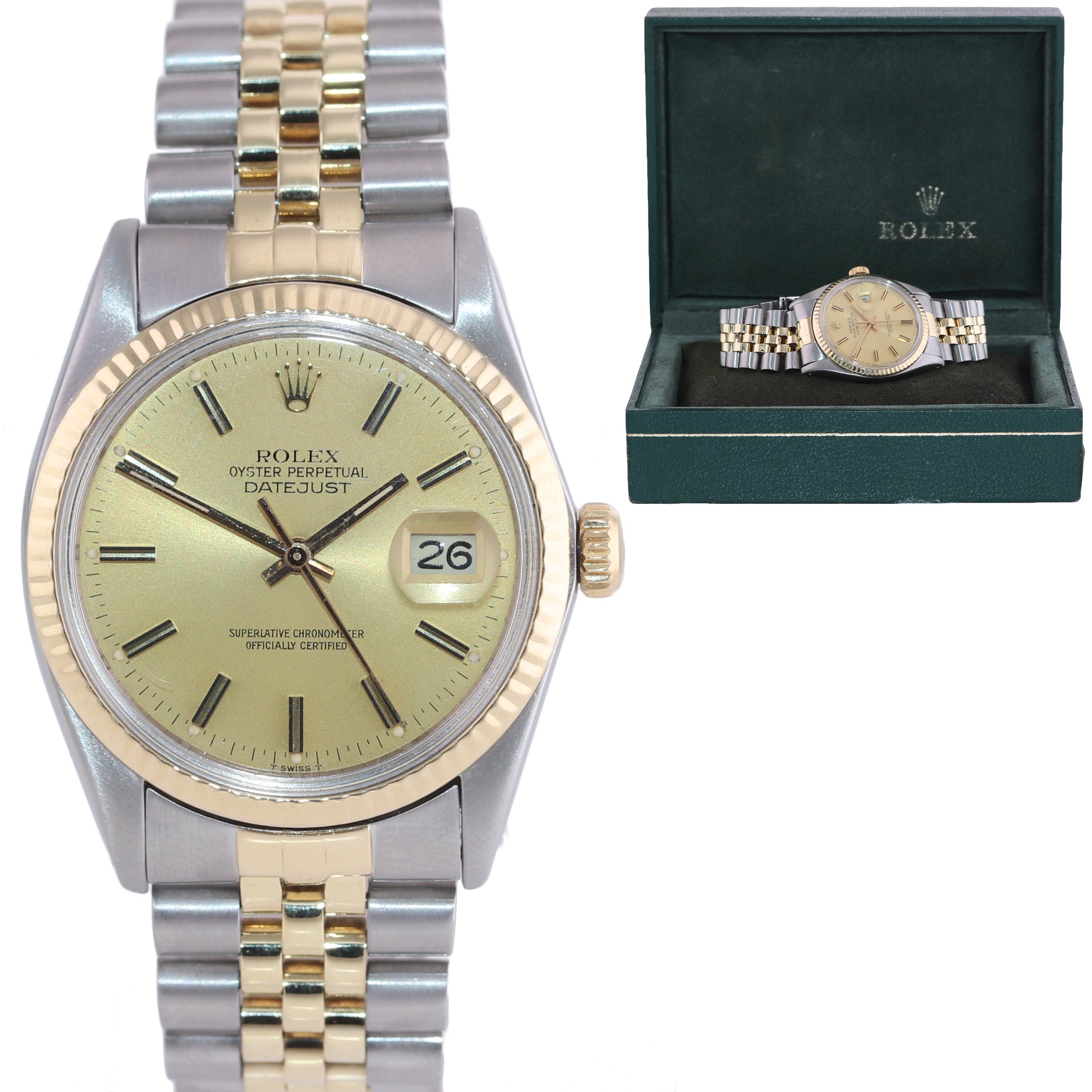 Rolex DateJust 16013 Two-Tone 18k Gold Steel Jubilee Champagne Dial Watch