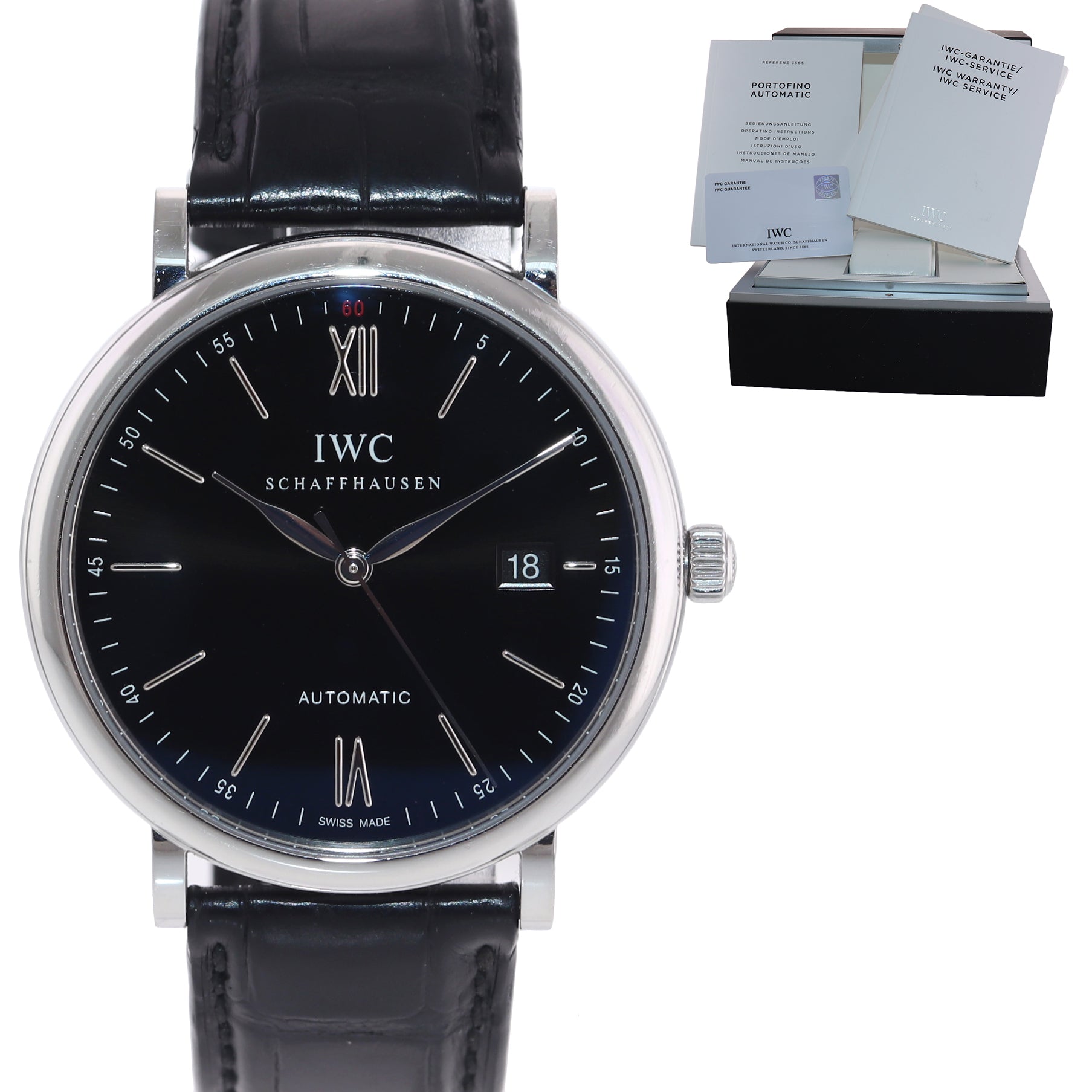 PAPERS IWC Portfofino Black Roman Steel 40mm IW356502 Automatic Date W