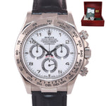 PAPERS Rolex Daytona 116519 White Roman Dial 18k White Gold Leather Watch Box