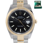 NEW Rolex DateJust 41 126333 Two Tone Yellow Gold Black Stick 41mm Watch
