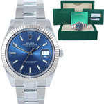 MINT 2018 Rolex DateJust 41 126334 Blue Stick Dial Steel Fluted Watch Box