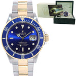 2006 Rolex Submariner 16613 Two Tone Steel Gold Blue SEL 40mm No Holes Watch Box