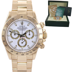 MINT Rolex Daytona 116528 White Dial Chronograph 18k Gold 40mm Watch Box