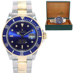 Rolex Submariner 16613 Two Tone Steel 18k Yellow Gold Blue Dial 40mm Dive Watch