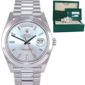 2020 Papers Rolex Day Date 40 Platinum President Baguette Diamond 228206