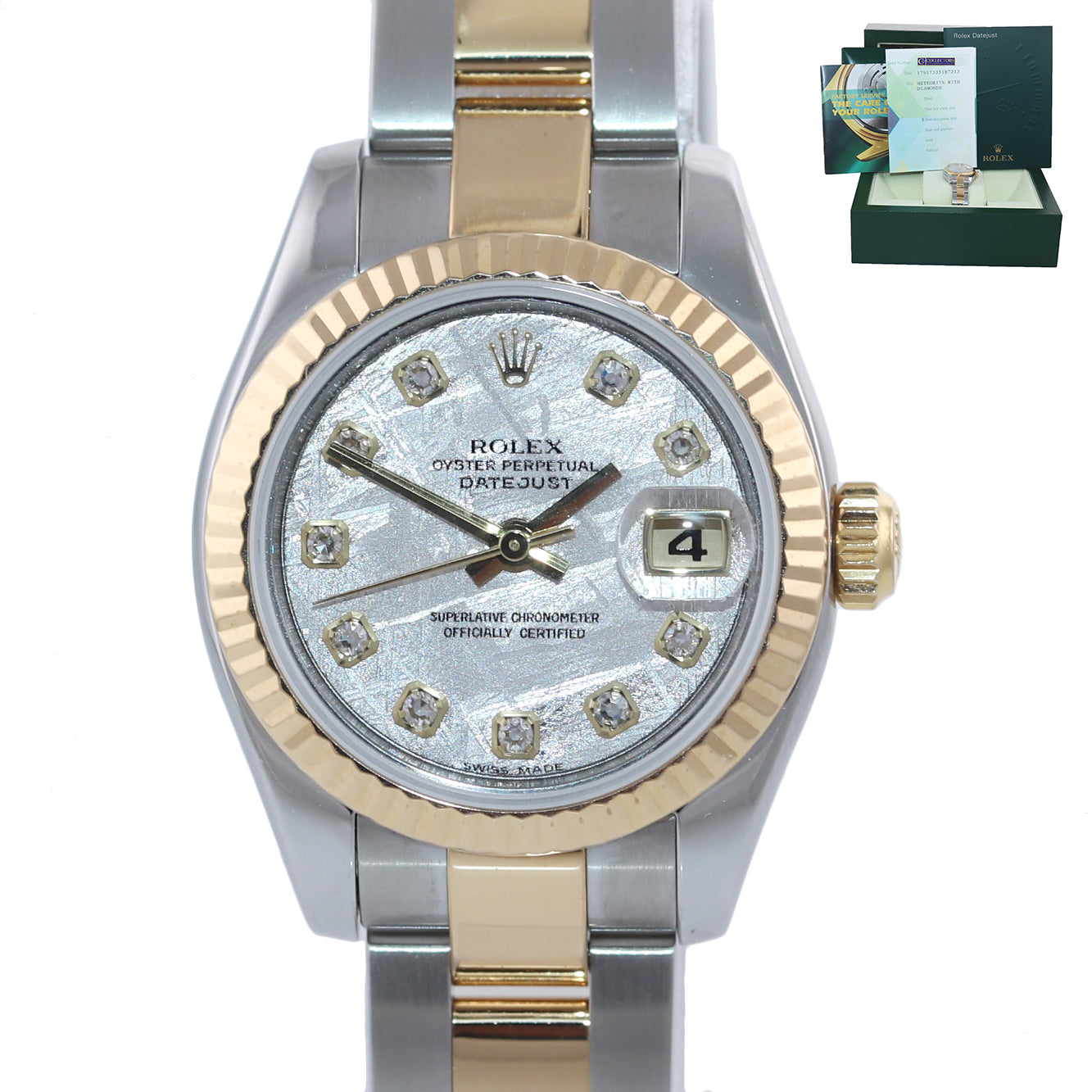 PAPERS Ladies Rolex DateJust 179173 Meteorite Dial Two-Tone Gold Oyster Watch