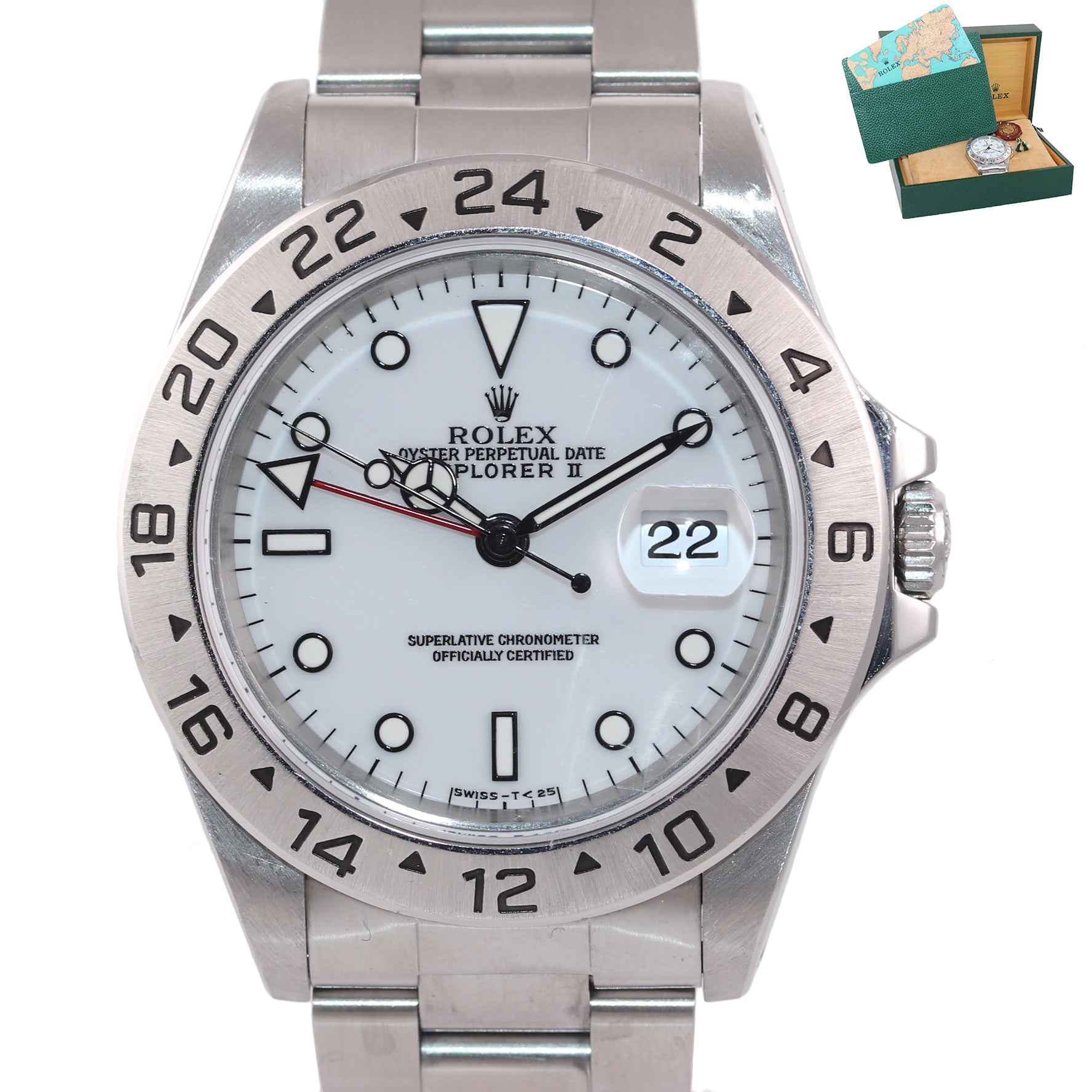 Rolex Explorer II 16570 Steel White Dial Polar GMT Date TRITIUM 40mm Watch Box