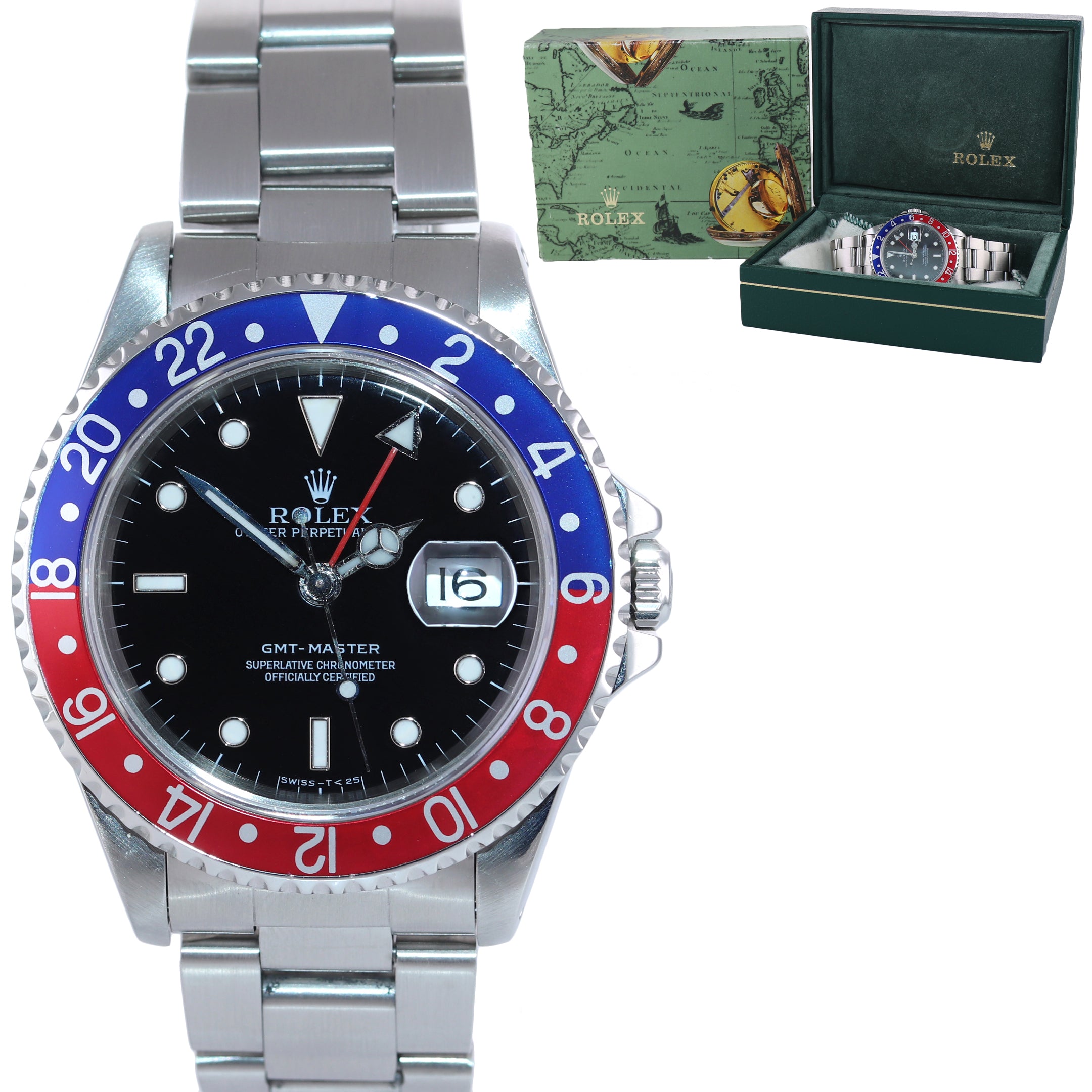 DISCONTINUED 1997 Rolex GMT Master Tritium Pepsi Blue Red Steel 16700