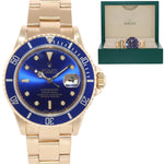 Rolex 16618 Submariner 18K Yellow Gold Blue Purple Sunburst Dial Watch Box