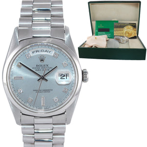 FACTORY DIAMOND Rolex Day-Date President 18206 Silver Platinum Watch Box