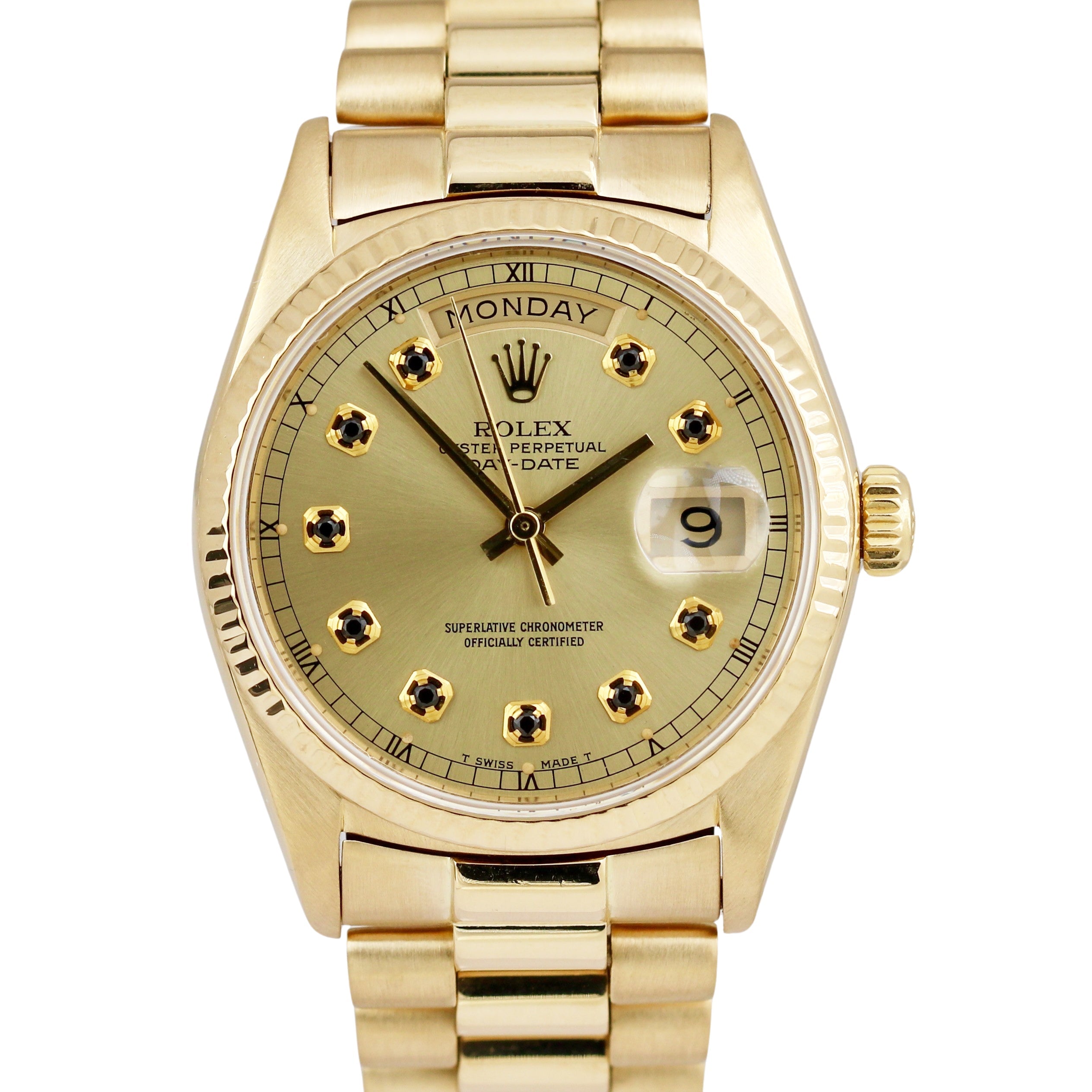 Rolex Day-Date President ONYX CHAMPAGNE 36mm Fluted 18K Yellow Gold 18038 Watch