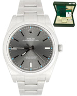 2018 Rolex Oyster Perpetual 39mm Dark Rhodium Stainless Steel 114300 Watch B&P