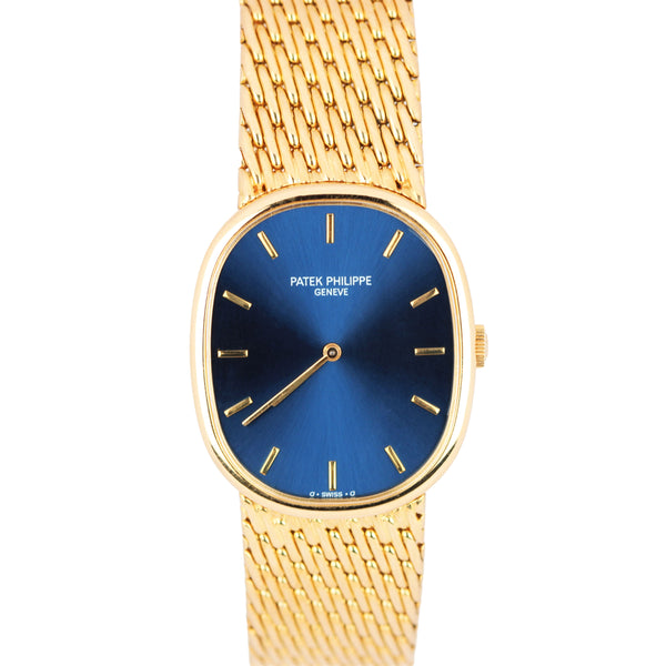 Vintage Patek Philippe Ellipse 3848/8 18K Gold Blue Dial