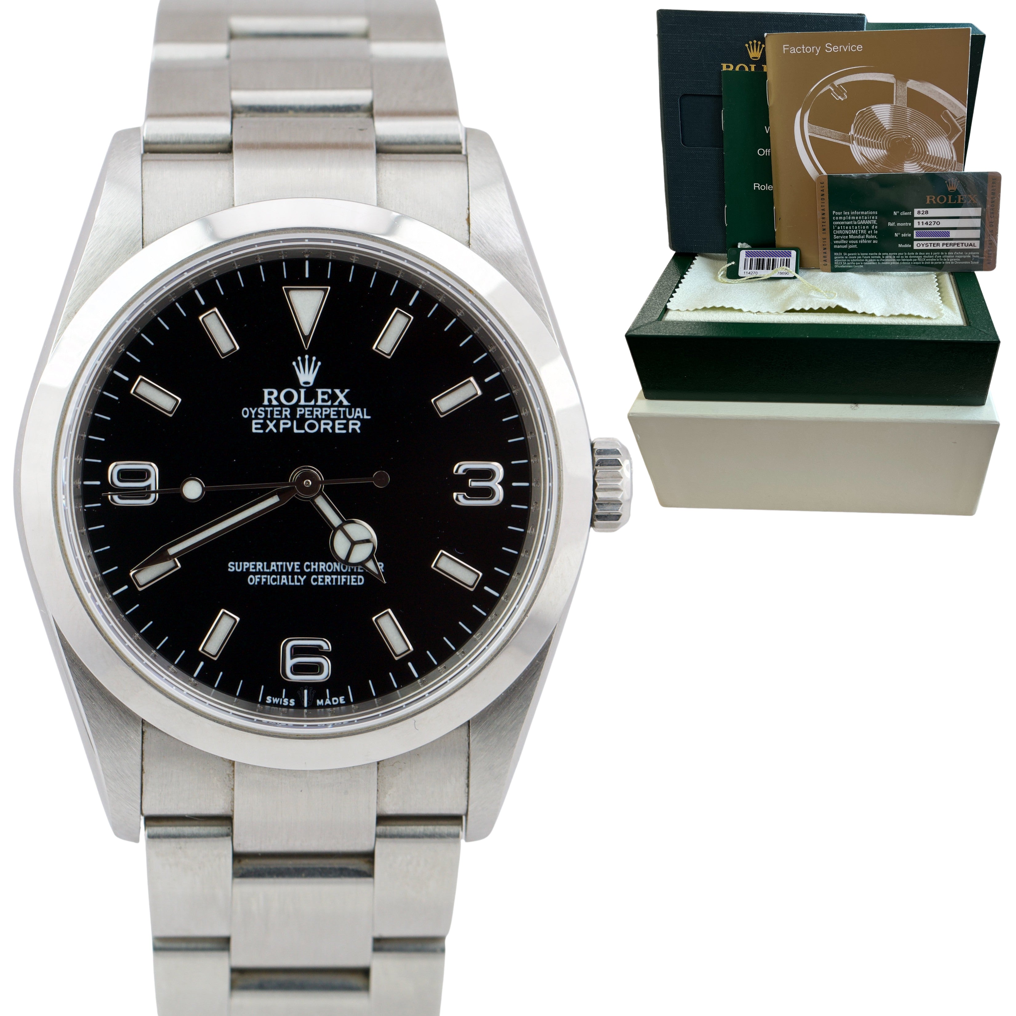 2008 PAPERS Rolex Explorer I Black 36mm REHAUT 3 6 9 Oyster Steel Watc