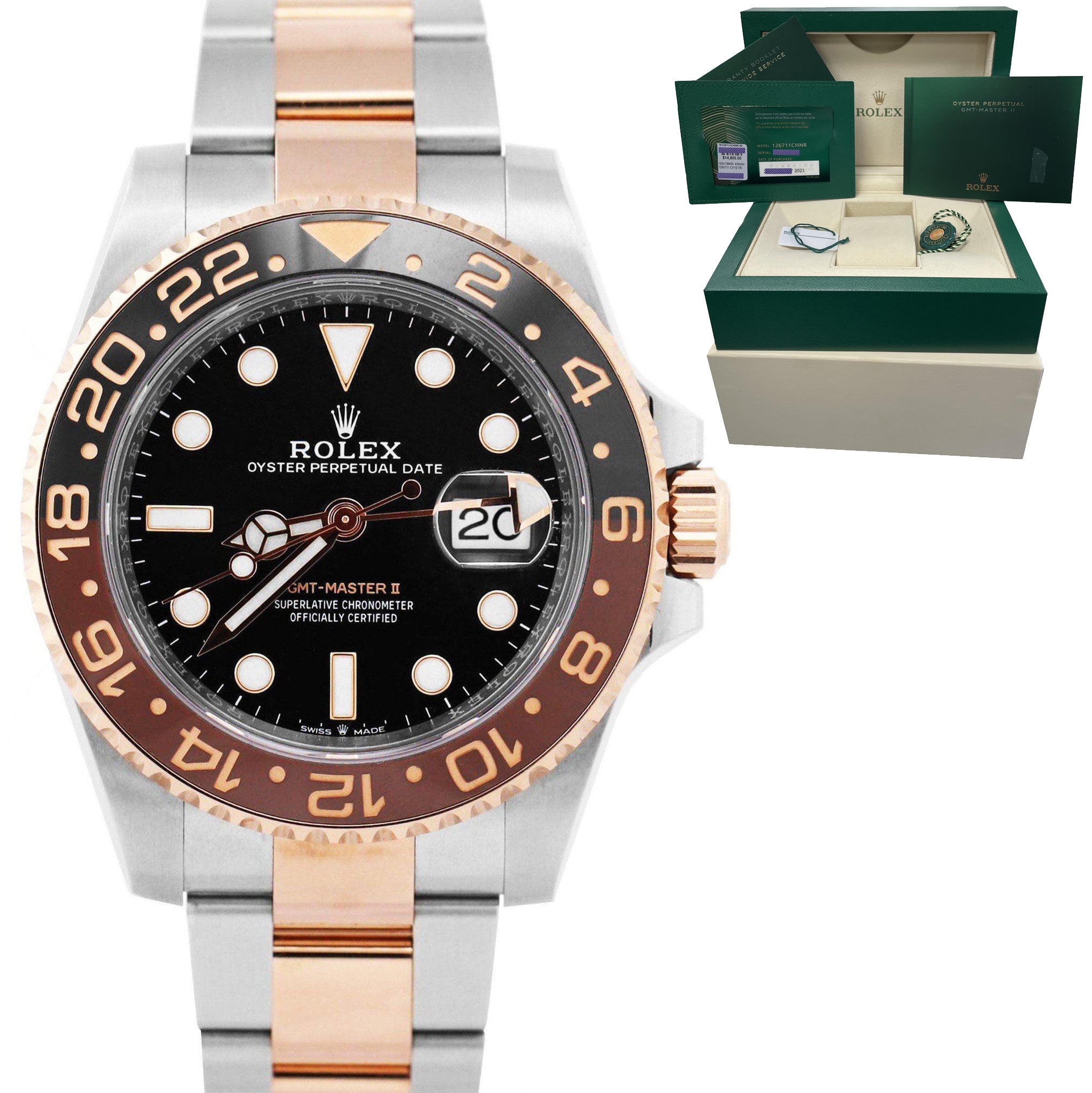 MINT 2021 Rolex GMT Master II Root Beer Steel Rose Gold 126711 CHNR Wa