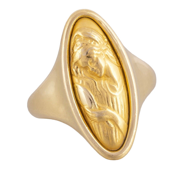 Carrera Y Carrera 18k Yellow Gold Lady Brushing Hair Motif Ring Size 5