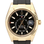 UNPOLISHED Rolex Sky-Dweller 18K Yellow Gold Rubber BLACK DIAL 42mm 326238 Watch