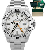2018 FULL SET Rolex Explorer II 42mm 216570 White Orange Steel GMT Date Watch