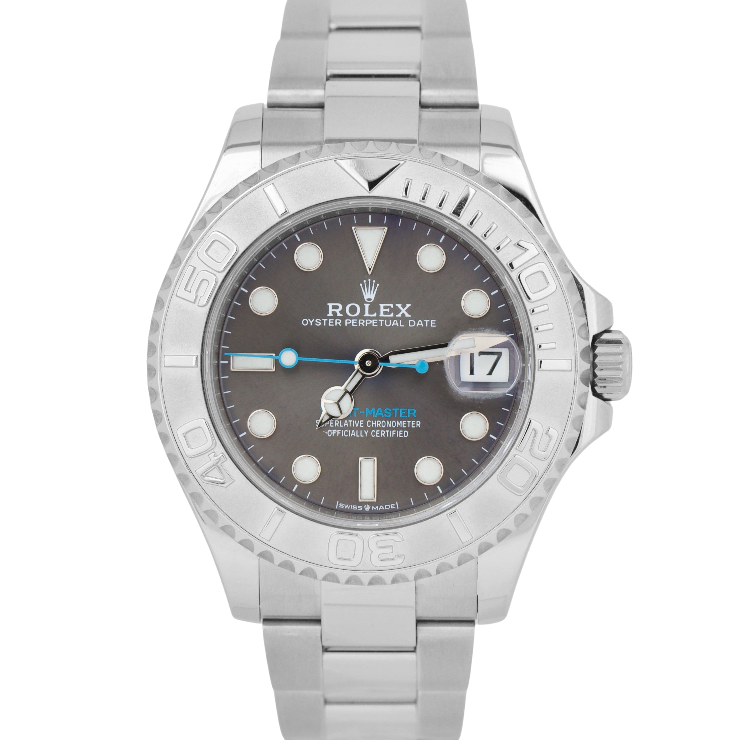 MINT Rolex Yacht Master Midsize Steel RHODIUM Blue Gray Date 37mm Watc